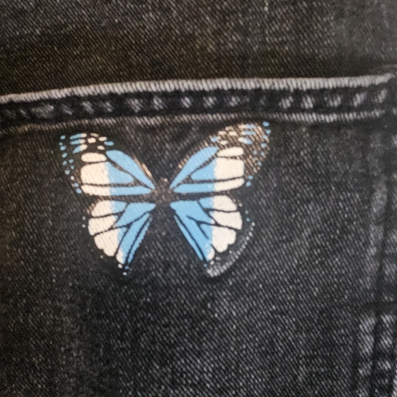 SHEIN Wide-Leg Jeans Black w/ Blue Butterfly on Back Pocket Women's Sz M (US 6) - Picture 5 of 9